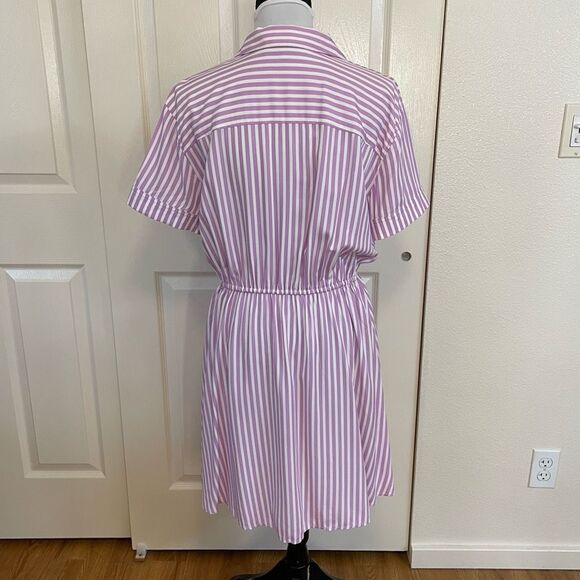 Loft Striped Mini Pocket Shirtdress Purple Size Medium - Picture 3 of 12